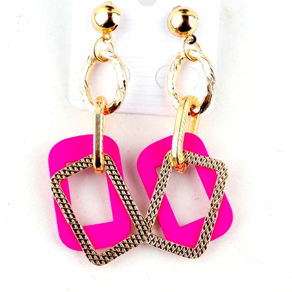 Unbranded Jewelry - Multi-Shape Colorful Wooden with Gold-Tone Dangle Earrings, Push Back Closure